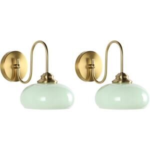 KCO Lighting Vintage Green & Gold Globe Wall Sconce Set (2 Pack)